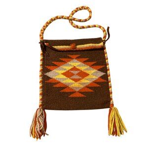 Oaxacan Woven Wool Shoulder Bag With Geometric Design Mexico
